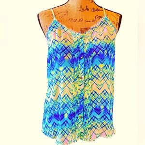 Arizona Jean Company Medium Greens and Blues Polyester Tank Top
